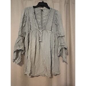 Pretty Little Thing Bohemian Babydoll Cutout Lace Dress Women Size 6 Small Gray